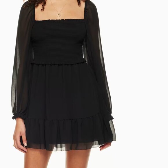 ARITZIA - WILFRED - New Tempest Smocked Chiffon Dress - Black - M - Picture 7 of 12